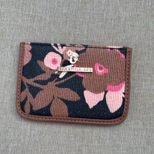 Spartina 449 Black & Pink Floral Card Holder Wallet Natural Linen and Leather